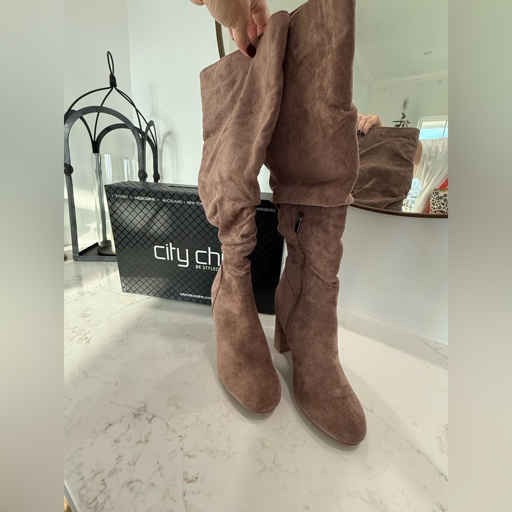City Chic Women's Petra Knee Boots-Mushroom Color